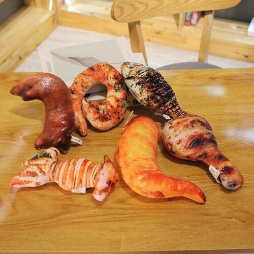 Plush Simulation Food Grilled Fish&Chicken Leg&Trotters&Shrimp&Squid&Grilled Wings Soft BBQ Doll Kids Creative Baking Pets Toy