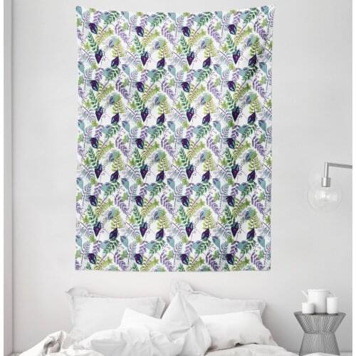 Wild Leaves Tapestry Watercolor Design Leafage Print Satin Fabric Wall Hanging for Bedroom Living Room Dorm Meeting Background