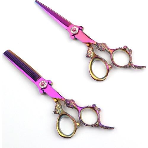 6.0" Professional Purple Handle Hair Cutting Shear Salon Thinning Scissor for Barber
