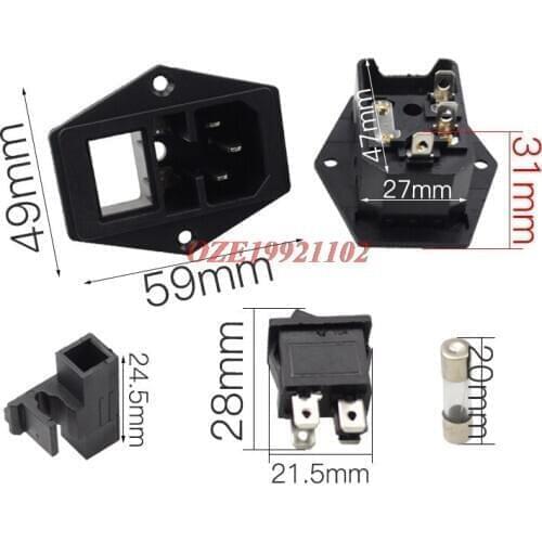 AC power socket with Ear with 10A fuse ac socket 3 Terminal 4 pins Rocker switch Power Socket with Fuse Holder Connector