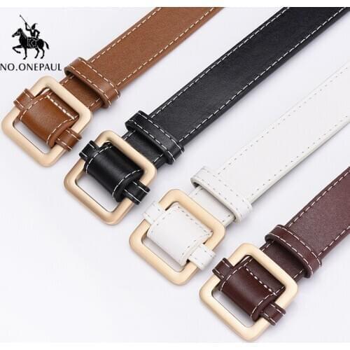 NO.ONEPAUL Women Authentic Fashion Square Alloy Buckle Leather Female Retro High Quality Belt Trend Jeans
