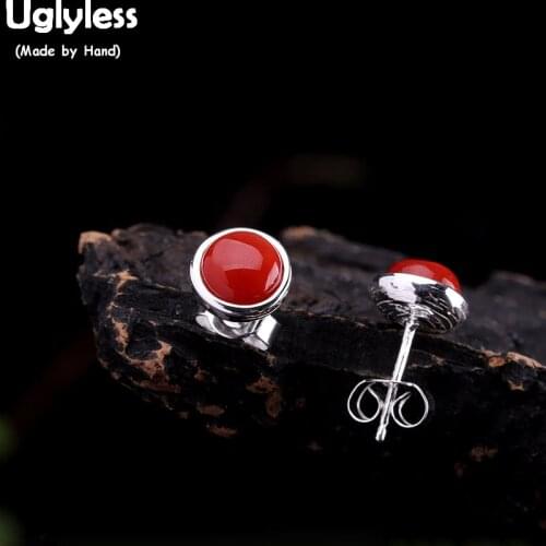 Uglyless Super MINI 6MM Agate Studs Earrings for Women Solid 925 Silver Perfect Round Gemstones Earrings Glossy Silver Brincos