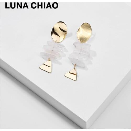 LUNA CHIAO Gold Color Irregular Oval Metal Stud Earring-Natural Quartz Druzy Stone Earrings Jewelry for Women