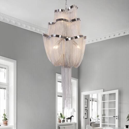 Modern Chandelier Light Vintage Silver Aluminum Chain French Design Chandeliers Lustre for Restaurant Living Room Bedroom Foyer