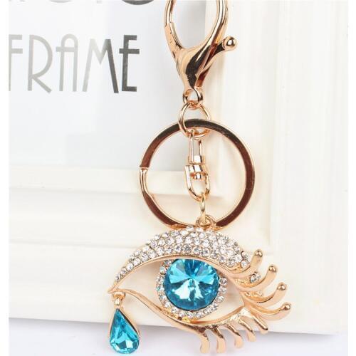 Light Blue Eye Tears Pendant Charm Rhinestone Crystal Purse Bag Keyring Key Chain Carkey Gift