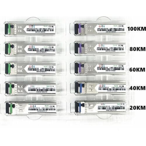 LC SFP Fiber optic module 1.25G LC 20/40/60/80/100KM 1310/1490/1550nm Single Fiber SFP Optical Module Transceiver FOR ONU OLT