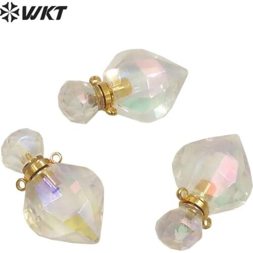 WT-P1711 WKT New fashion gold exclusive Aura angel crystal quartz perfume bottle pendant Lady elegant small Aura stone bottle