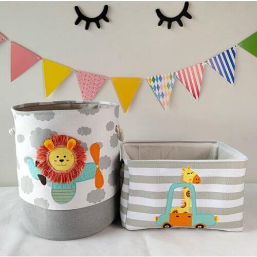 Baby Toys Storage Box Canvas Basket Cute Cartoon Lion Foldable Storage Basket For Kid Dirty Clothes Bucket Organizer Laundry Bag