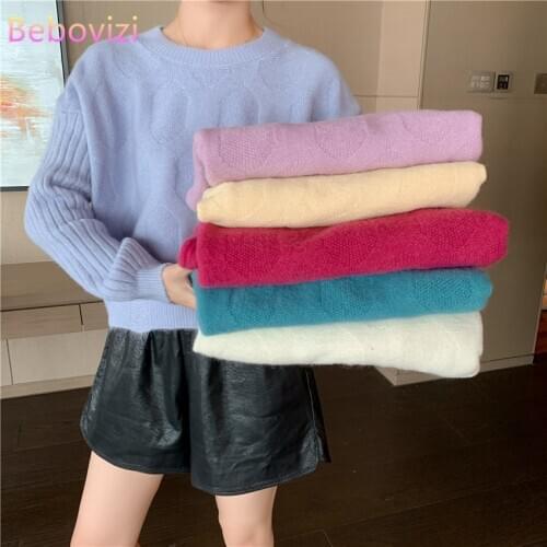 Autumn and Winter Pullover Knitted Sweater for Women Blue Yellow Purple Red White Fashion Hole Clothes