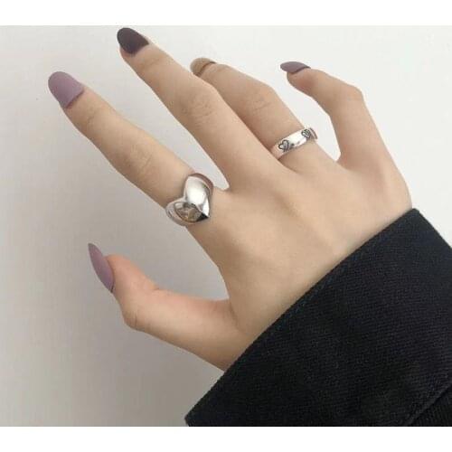Sweet Love Heart Shaped Wide Simple Ring Fashion Ladies Couple Ring Japanese Korean Style Jewelry Gifts Resizable