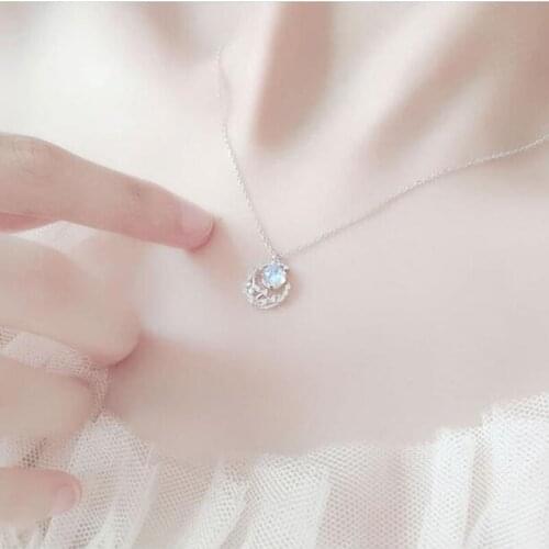 Prevent Allergy Fashion Crystal Moon Opal Round Charm Necklace For Women Choker Collares Wedding Party Jewelry