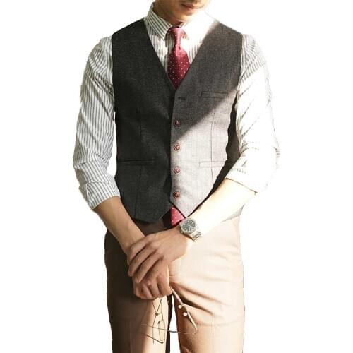 British Retro Suit Vest Male Korean Version Trendy Casual Slim Fit Business Waistcoat Men Wedding Dress Office Streetwear