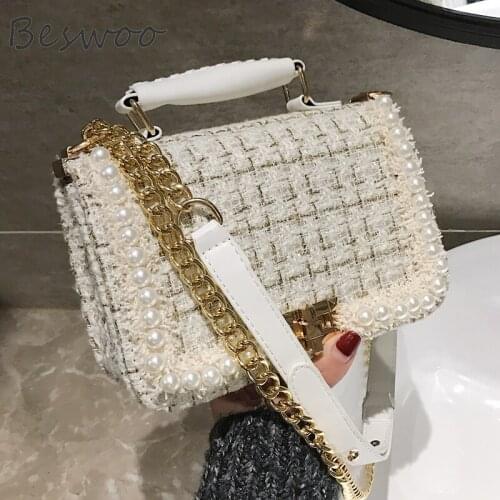 Winter New Designer handbags for women 2021 Hight Quality Woolen Pearl Shoulder bag Chain Fashion Stylish Ladies Crossbody Bag