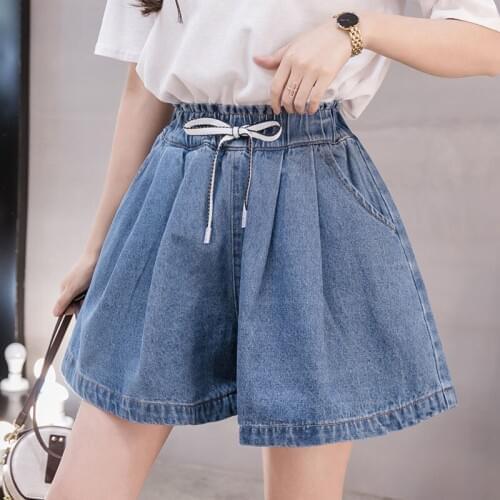 2021 Summer Elastic High Waisted Denim Shorts Women Casual Loose Ladies Fashion Pocket Blue Jeans Female Plus Size 5XL Y750