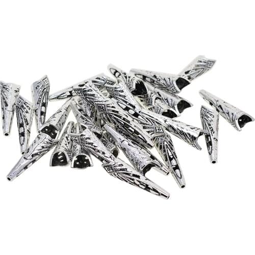 30pcs Long Cone Horn Alloy Silver End Tassel Cap Beads Large Hole Bag Hat Boots Decor Beads