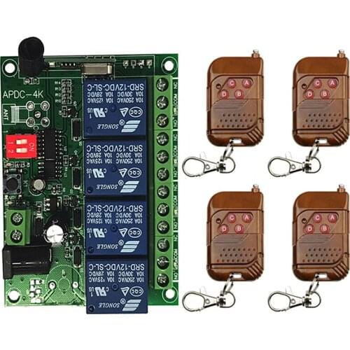 433MHz DC 12V 24V 10A Relay 4CH Wireless RF Remote Control Light Switch 10A Relay Output Radio Receiver Module +Transmitter