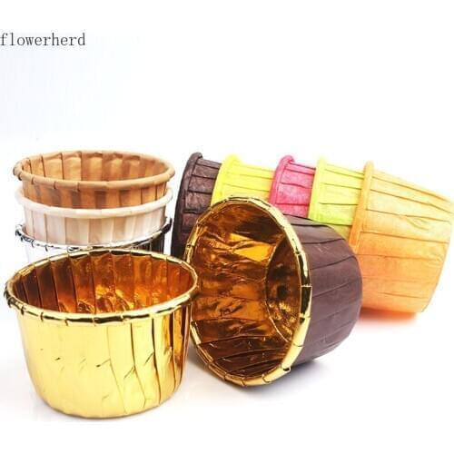 50pcs Large Curling Cup Roll Cake Paper Cup Cake Stand Gold Silver Coating Baking Paper Cup Muffin Cup Cupcake Cake Tools