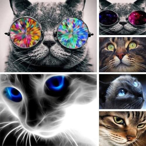 5D DIY Diamond Painting Cross Stitch Rhinestone Picture Square/Round Diamond Embroidery Animal Cat Mosaic Home Decoration Gift