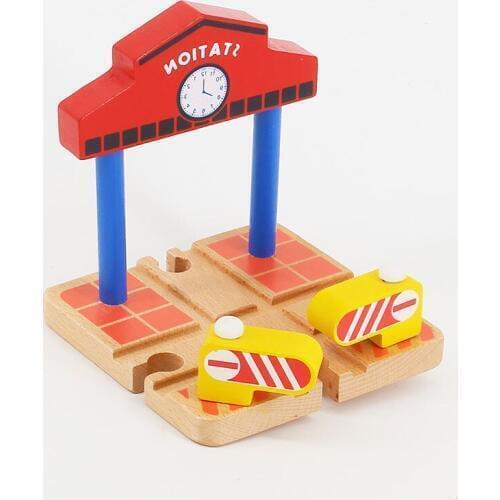 Waiting Room Wooden Train Track Accessories Universal Wooden Railway Station Barrier Educational Puzzle Toys for Children