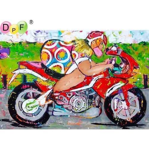 DPF Full square diamond 5D DIY diamond embroidery Fat girl motorcycle diamond painting Cross Stitch Rhinestone mosaic decoration