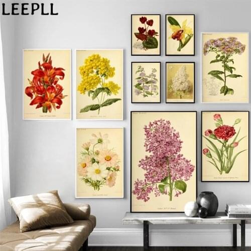 Antique Flowers Botanical Canvas Prints Living Room Wall Art Pictures Decor , Retro Floral Plants Posters Vintage Painting Decor