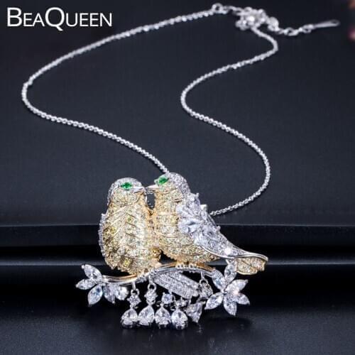 BeaQueen Newest Yellow Gold Tone Color Cubic Zircon Hanging Drop Big Bird CZ Crystal Pendant Necklace Jewelry for Women N001