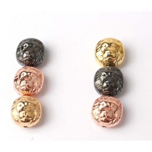 10x7mm Natural 10pcs Tibetan Rose Gold Silver Color Hematite Lion Head Spacer Loose Beads for Accessories Jewellery Making