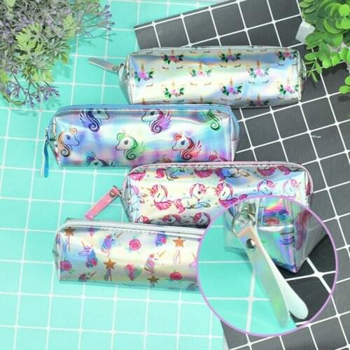 Fashion Unicorn Pencil Case Glitter Laser Pen Bag For Girl Student Large Capacity Waterproof Pen Box School Supply Stationery
