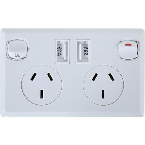 Double USB Australian AU Plug Wall Socket Home Power Point Supply Plate Wall Charger Adapter Charging Socket Power Outlet