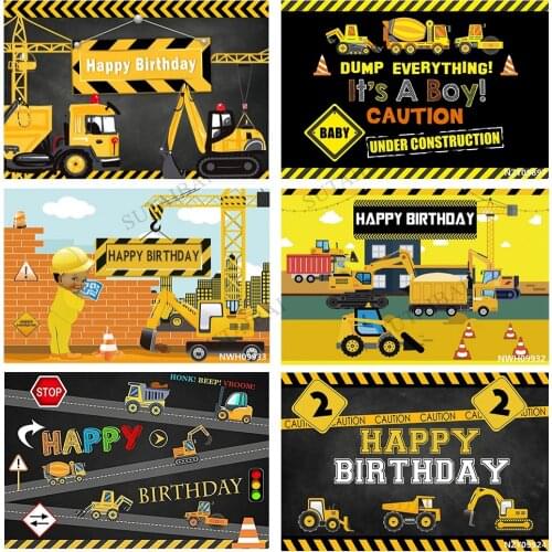 Photography Backdrops Construction Zone Excavator Truck Crane Builder Boy Newborn Birthday Backdrop Baby Photo Background Studio