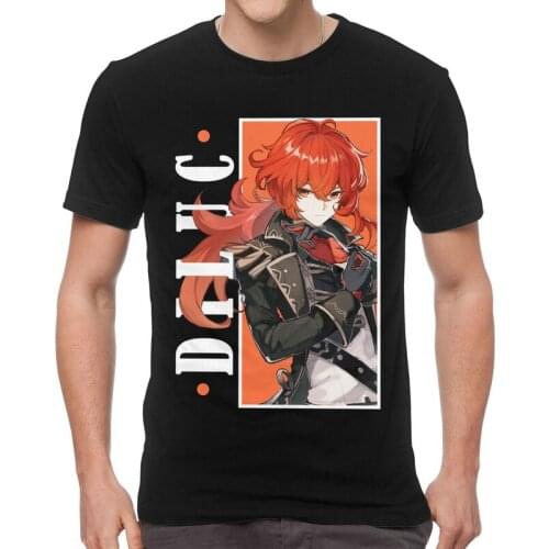 Genshin Impact Diluc Tshirt Men Streetwear Tees Top Cotton T Shirt Short Sleeve Game Anime T-shirts Gift Idea Merch