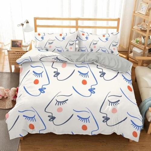 Abstract Lines Face Sketch Duvet Cover Adults Home Textile Bedclothes 3D Print 2/3 Bedding Set Double Bed King Full Queen Size