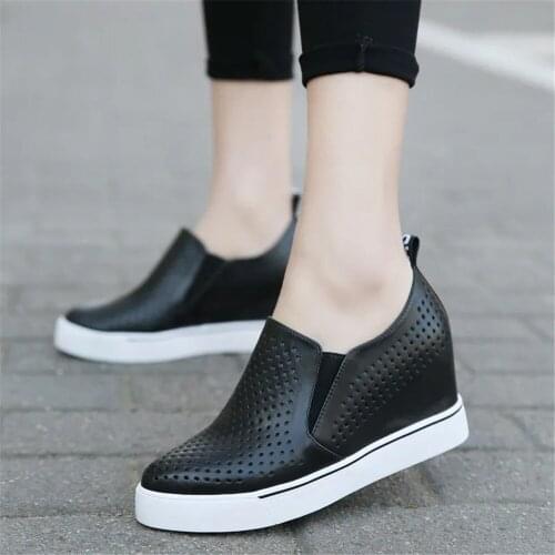 Platform Hollow Out Sneakers Women Breathable Loafers Shoes Slip On Female Casual Height Increasing Wedge Lazy Trainers Eu 34-41