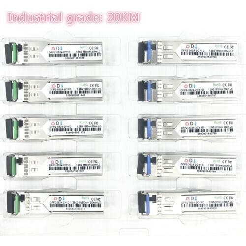 LC SFP Fiber optic module Industrial grade -40~+80 Celsius 1.25G20KM 1310/1550nm Single-SFP compatible optical module 5pairs