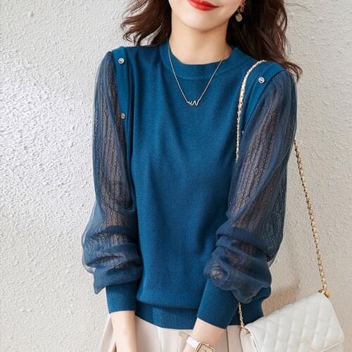 LJSXLS 2021 Pullover Pull Femme Autumn Winter New Gauze Long Sleeve Sweater Women Solid Tops Knitted Loose O-Neck Jersey Mujer