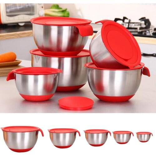 Mixing Bowls - 5 Sizes PICK, Stainless Steel, Easy Grip Handle with Non-skid Bottom, Lid