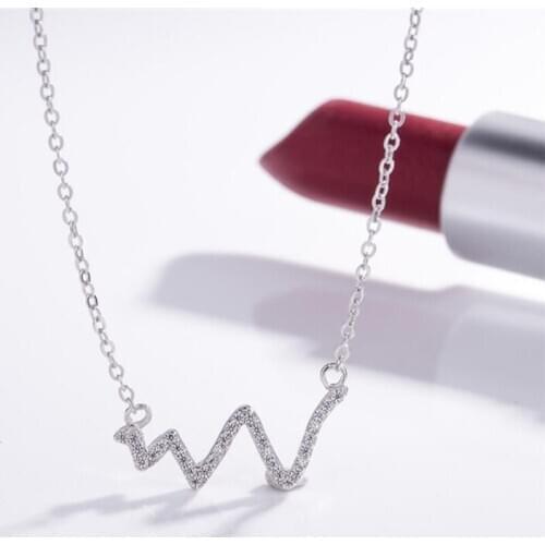 Sole Memory Fashion Rhinestone Cardiogram Wave Romantic 925 Sterling Silver Clavicle Chain Female Necklace SNE517