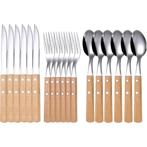 Dinnerware set 304 stainless cutlery Set Wooden Handle Japanese Korean Kitchen Supplies Hotel Steak Knife Fork set Eco Friendly