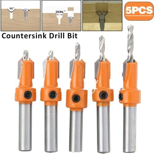 5pcs Countersink Drills Bit Tool Set Hex Shank HSS Woodworking Pilot Screw Holes Parts 2.8-4*10mm