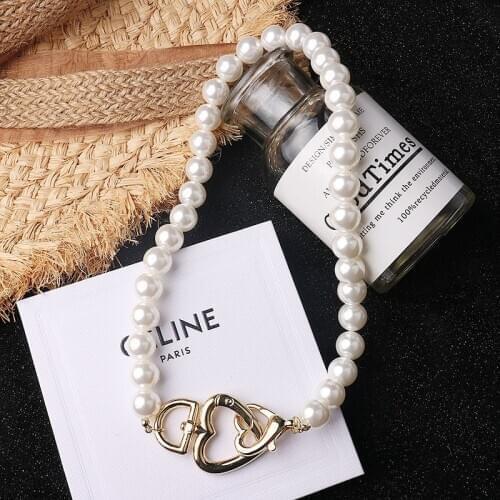 New Korean key chain big pearl necklace retro simple network red person thick pearl clavicle chain short necklace