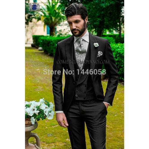 New Arrival Fashion Wedding Suits For Men Italian Design Mens Black Suits Jacket Pants Vest Formal Dress Wedding Groom Tuxedos