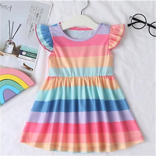 Newborn Kids Baby Girl Rainbow Stripes Dress Tutu Short Dress Sundress Girls Casual Dresses