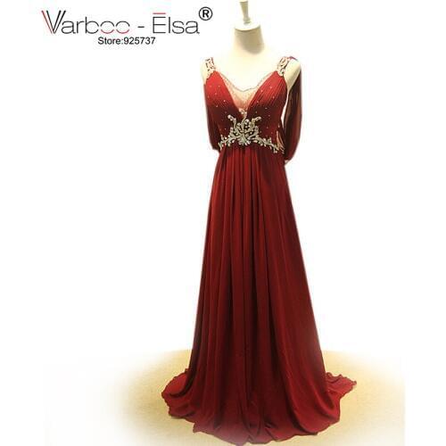 Real Images V Neck Backless Sexy Prom Dress Pleated Chiffon Spaghetti Straps Crystal Prom Dress Wine Red Long Evening Dress 2018