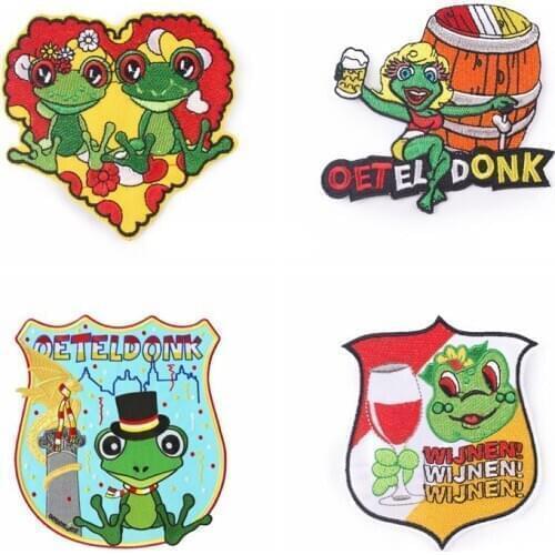 Iron On Cartton Frog Patches For Clothing Oeteldonk Emblem Frog Carnival for Netherland Embroidered Badges Patches Applications
