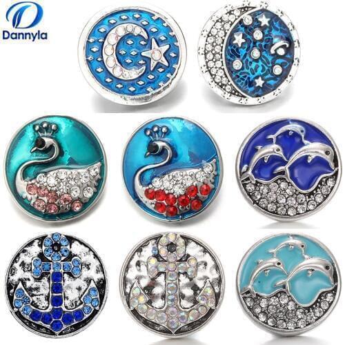 Blue Crystal Anchor Snap Jewelry Charms Dolphin Peacock Wholesale Snap Button Jewelry LSSN458/581