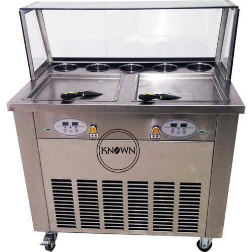 Thailand Style Fried Ice Cream Roll Machine with Fat Table Fried ice cream machine with foot defrost USA 110V 60HZ
