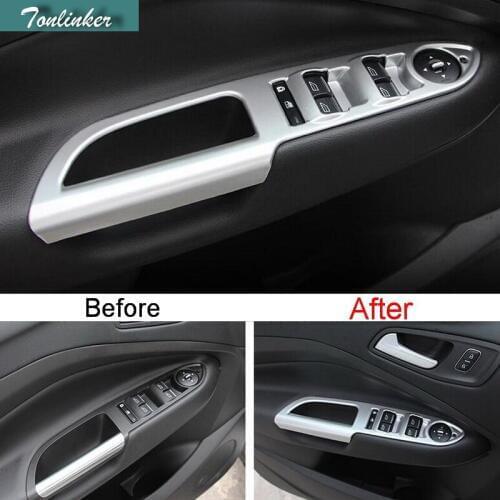 Tonlinker 4PCS DIY Car Styling ABS matte the door windows lift button sticker Cover Case Stickers for FORD KUGA 2017 Accessories