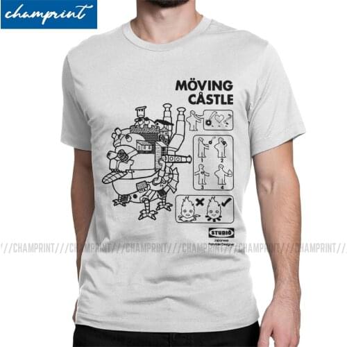 Vintage Howls Moving Castle T-Shirts Men O Neck 100% Cotton T Shirt Ghibli Miyazaki Anime Short Sleeve Tee Shirt Summer Clothes