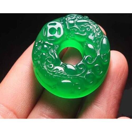 Bright green jade double mink pendant necklace for men and women couples life year Amulet