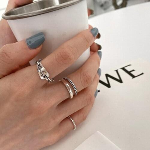 VENTFILLE 925 Sterling Silver Lucky Letter Rings For Women Dot Double Layer Simple Open Rings 2021 New Wholesale